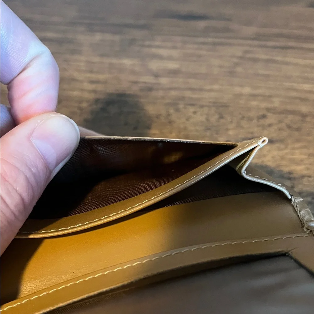 Celine Dark Brown Monogram Card Holder with Tan Trim